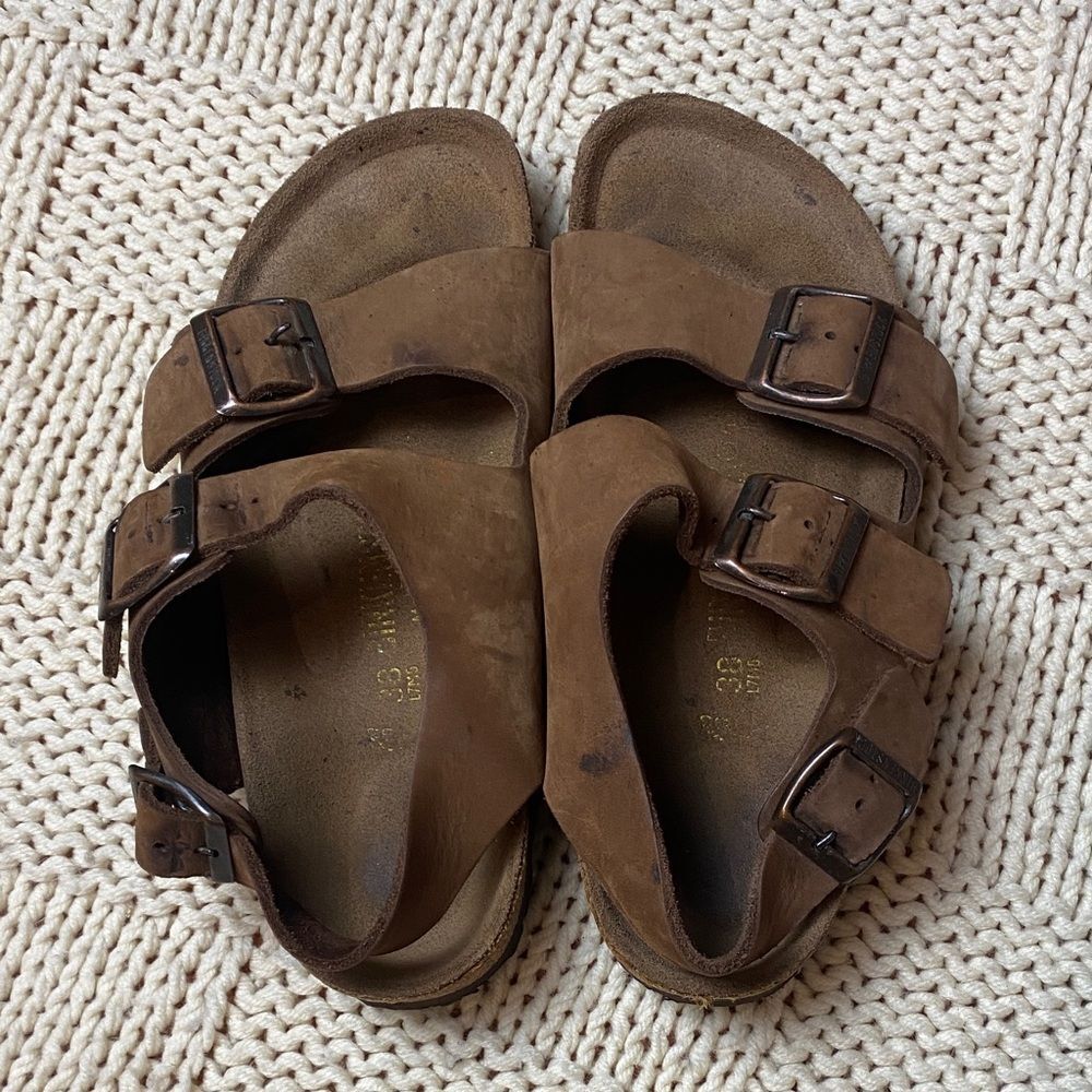 Birkenstock Milano Sandals Heel Strap Brown Size 7 (38) - Picture 2 of 10